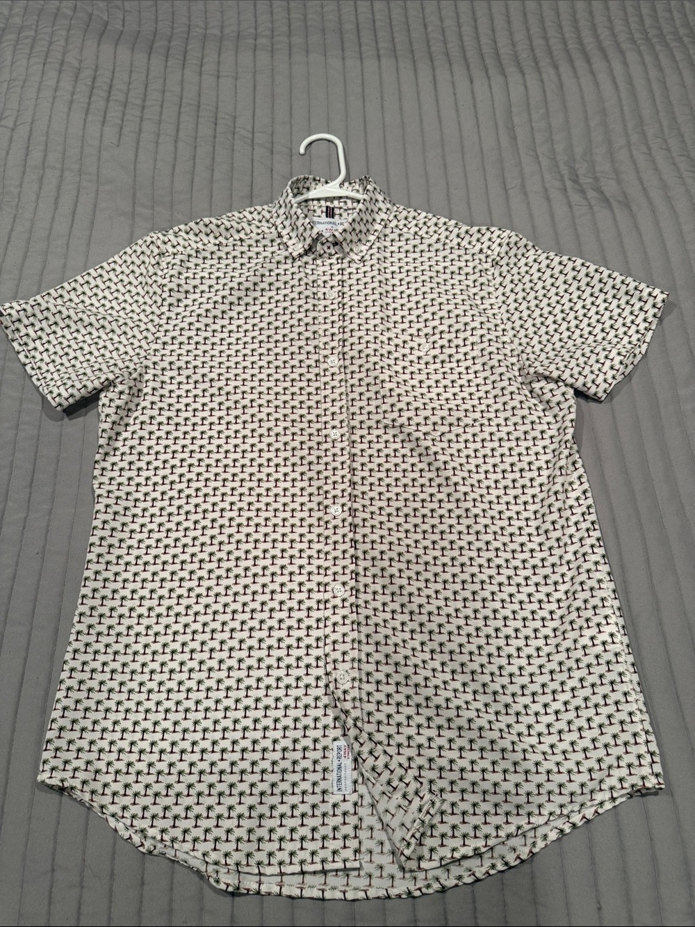 Men's Short-Sleeve Geometric Button-Down Shirt - White/Brown